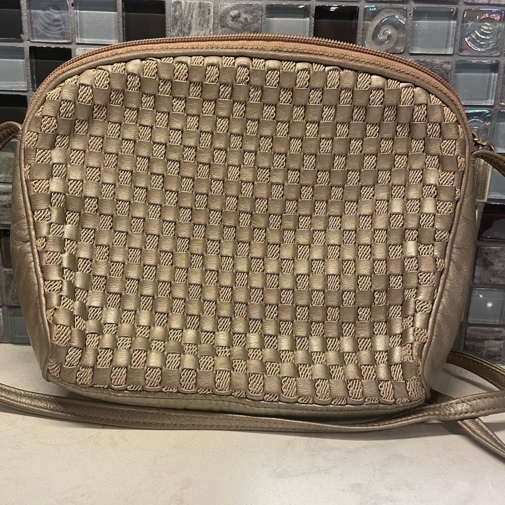 Ganson Woven Leather Basketweave Vintage Crossbody Shoulder Bag EUC